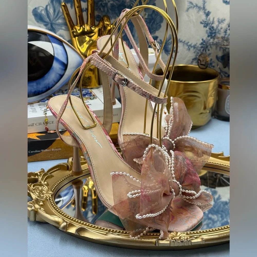Betsey Johnson Pink Floral Sheer Bow Stiletto Heels